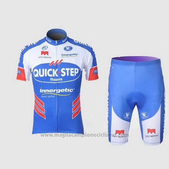2011 Abbigliamento Ciclismo Quick Step Floor Bianco e Celeste Manica Corta e Salopette